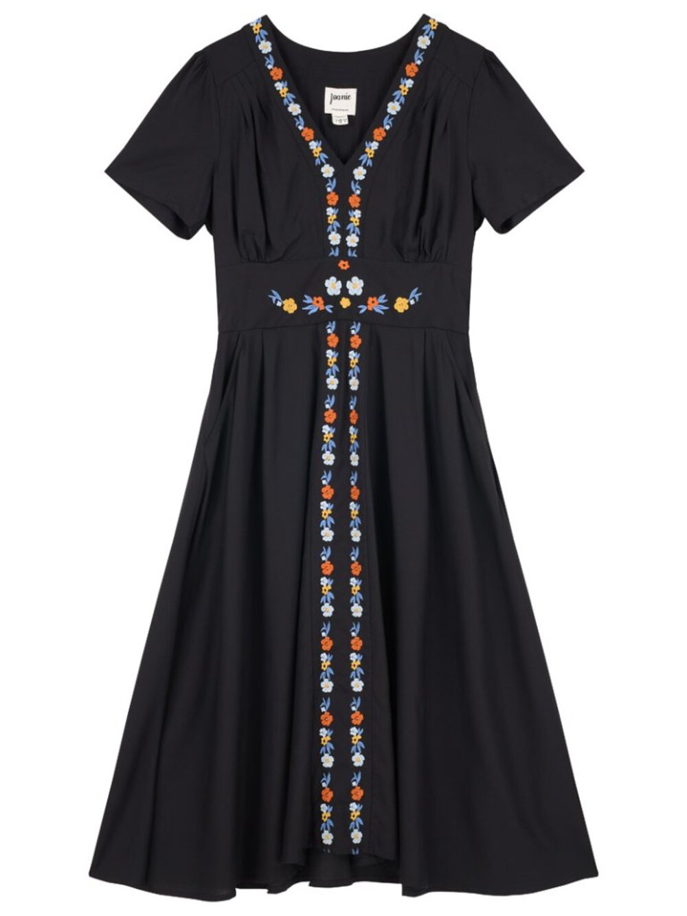 Podie Embroidered Floral Midi Dress - Black, US 14, NWT